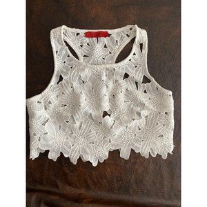 White lace cut out cropped top by Signature 8 Smal